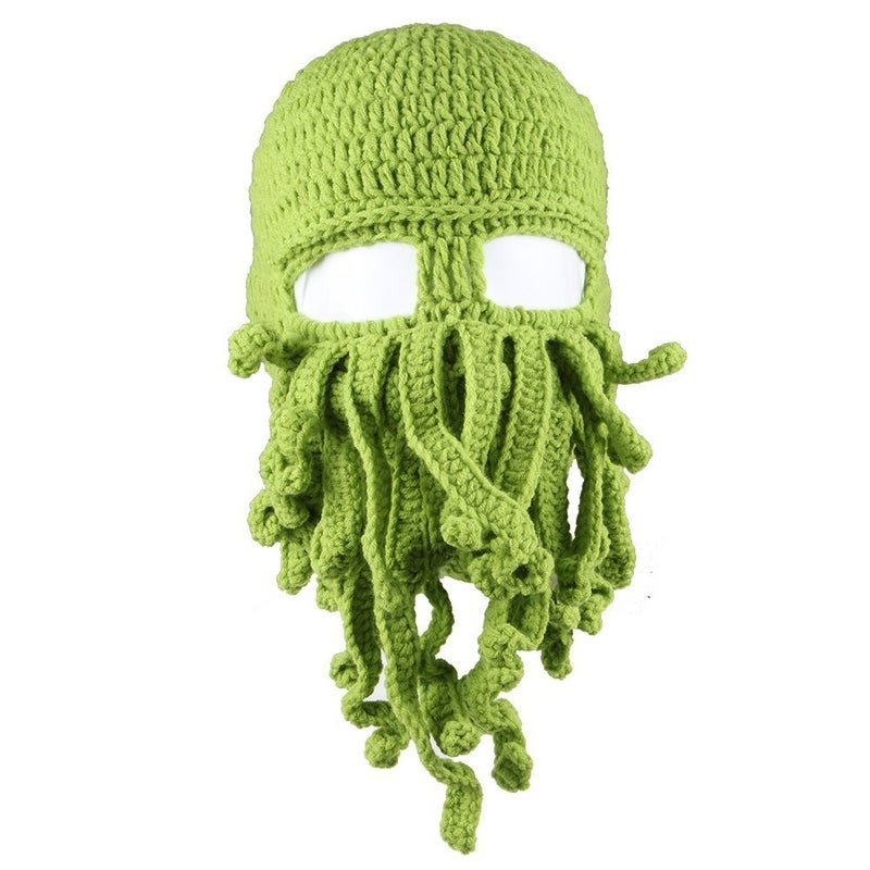 Kafeimali Men's Head Barbarian Vagabond Beanie Original Foldaway Beard Octopus Pirate Hats Bearded Caps (Green) - Image 2